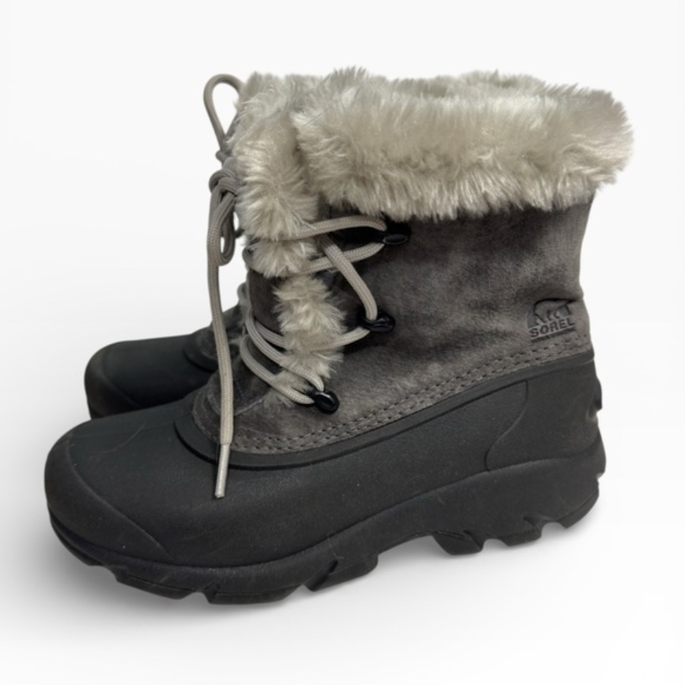 Sorel Snow Angel Lace Winter Boots Faux Fur Waterproof Gray Size US 5 UK 3 EU 36